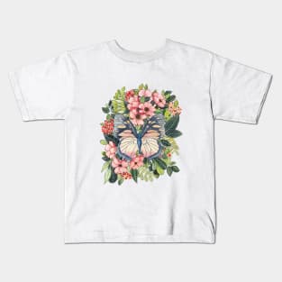 Butterfly in Flowers 3 Kids T-Shirt